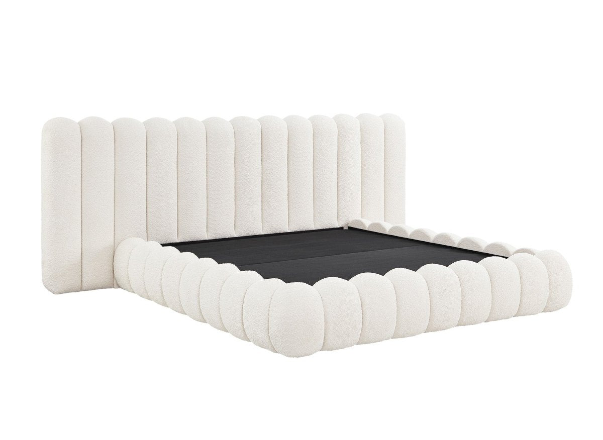 Lit coffre en tissu bouclette beige 180x200 cm GRETA - DécoInParis