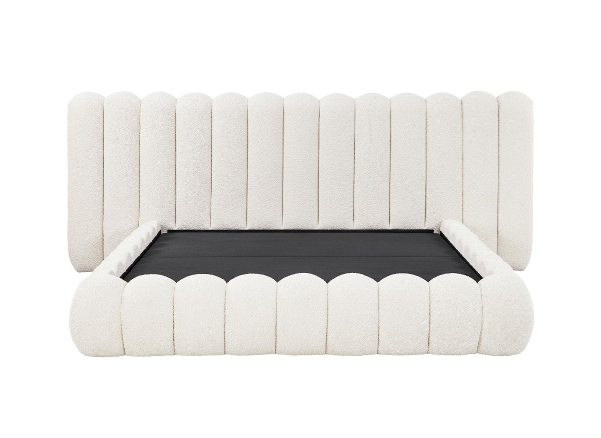 Lit coffre en tissu bouclette beige 180x200 cm GRETA - DécoInParis