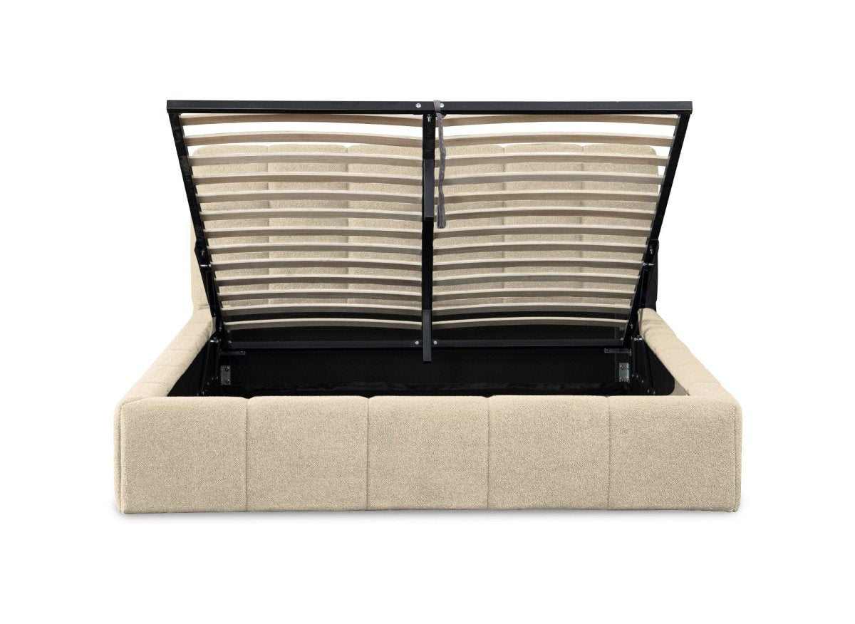 Lit coffre en tissu bouclette beige 180x200 cm MILIE - DécoInParis