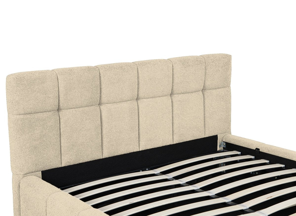 Lit coffre en tissu bouclette beige 180x200 cm MILIE - DécoInParis