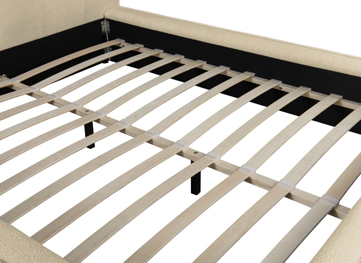 Lit coffre en tissu bouclette beige 180x200cm YUNA - DécoInParis