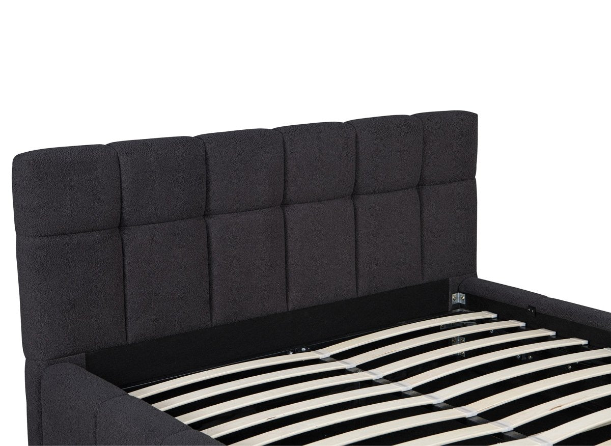 Lit coffre en tissu bouclette gris 140x190 cm MILIE - DécoInParis