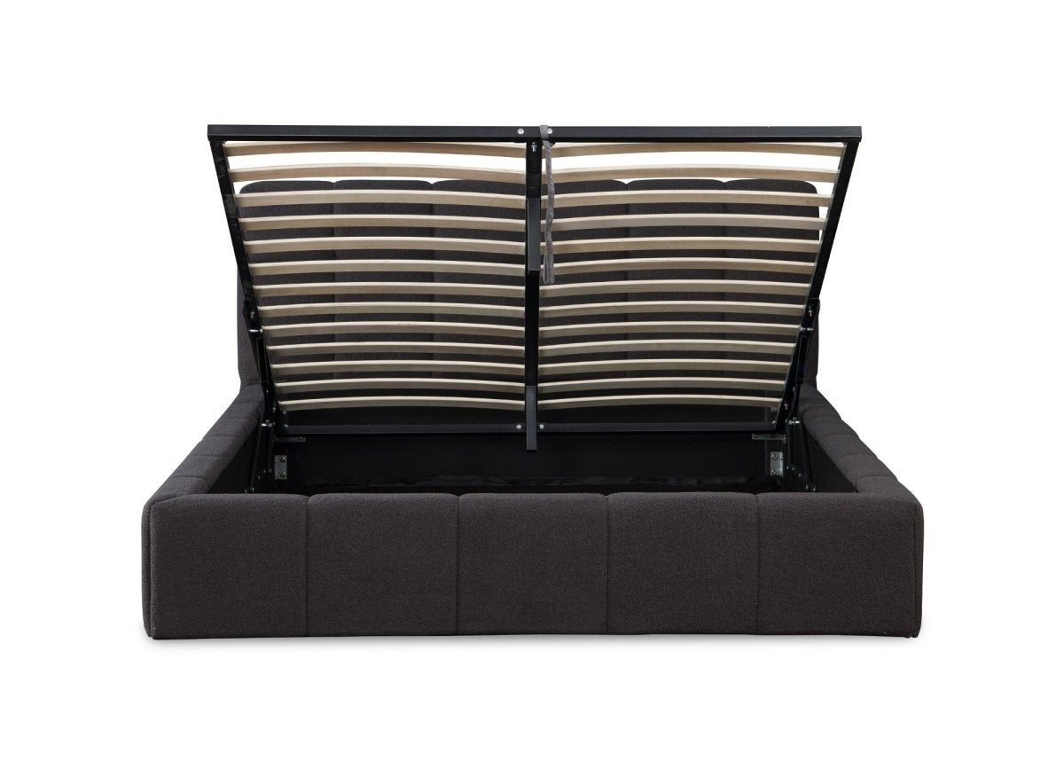 Lit coffre en tissu bouclette gris 180x200 cm MILIE - DécoInParis