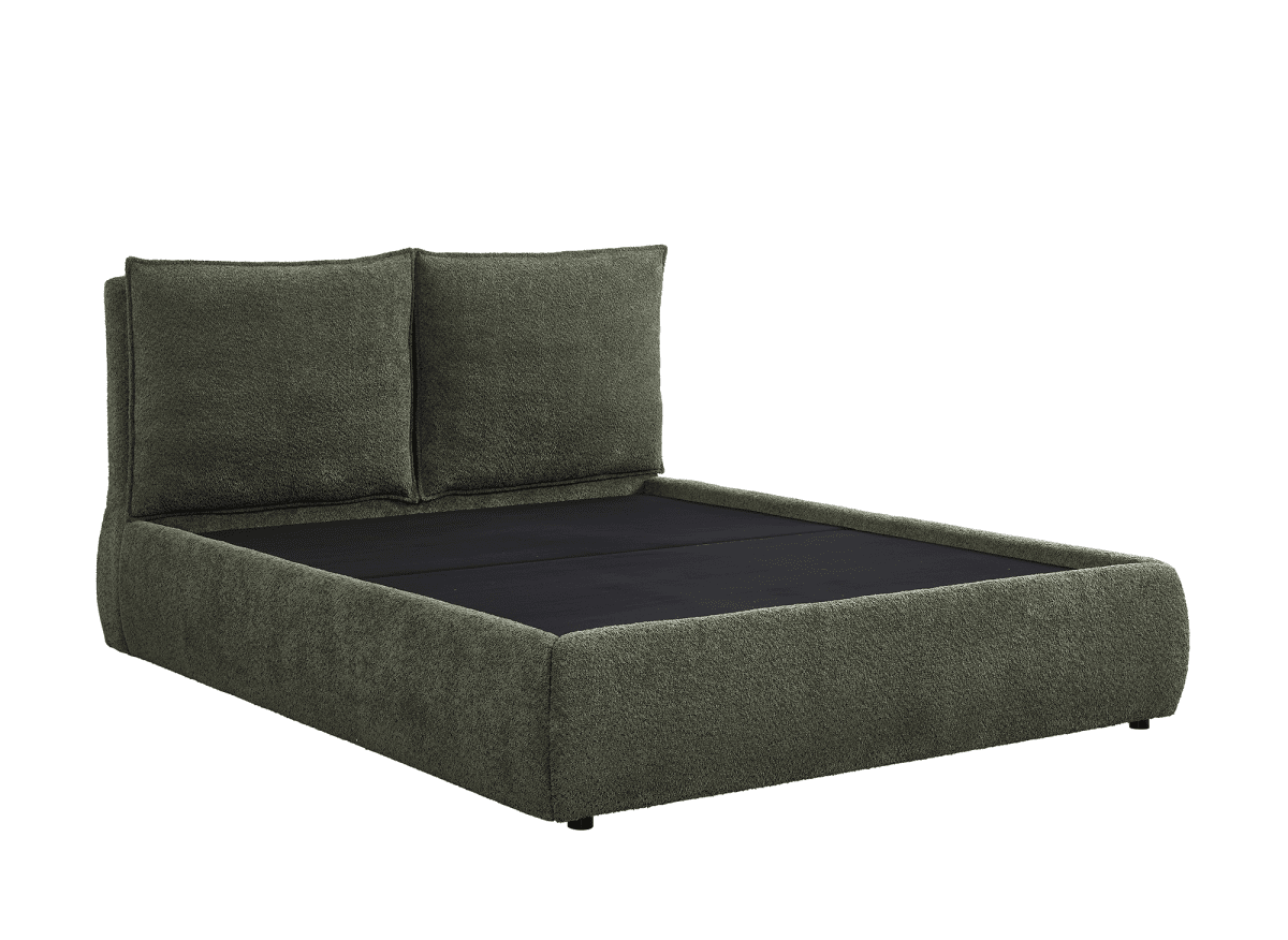 Lit coffre en tissu bouclette vert olive 140x190 cm MELY - DécoInParis