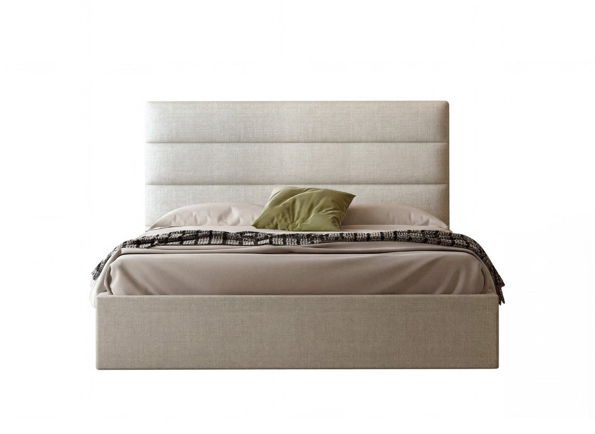 Lit coffre en tissu lin beige 180 x 200 cm SHANNA - DécoInParis