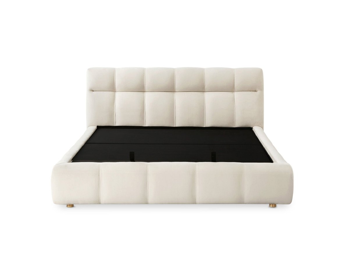 Lit coffre en velours beige 140x190 cm GEORGINA - DécoInParis