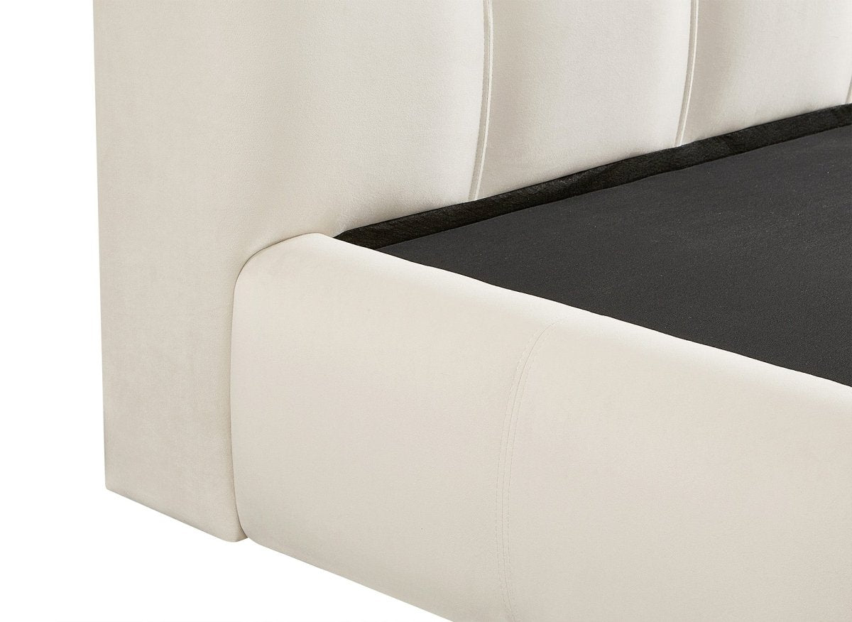 Lit coffre en velours beige 140x190 cm GEORGINA - DécoInParis