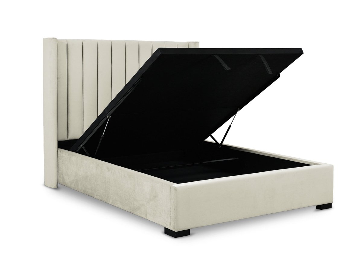 Lit coffre en velours beige 160x200 cm ALENA - DécoInParis