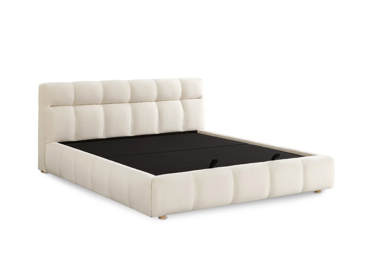 Lit coffre en velours beige 160x200 cm GEORGINA - DécoInParis