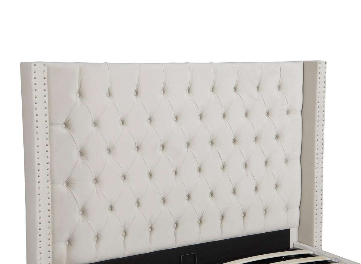 Lit coffre en velours beige 160x200 cm MAXI - DécoInParis