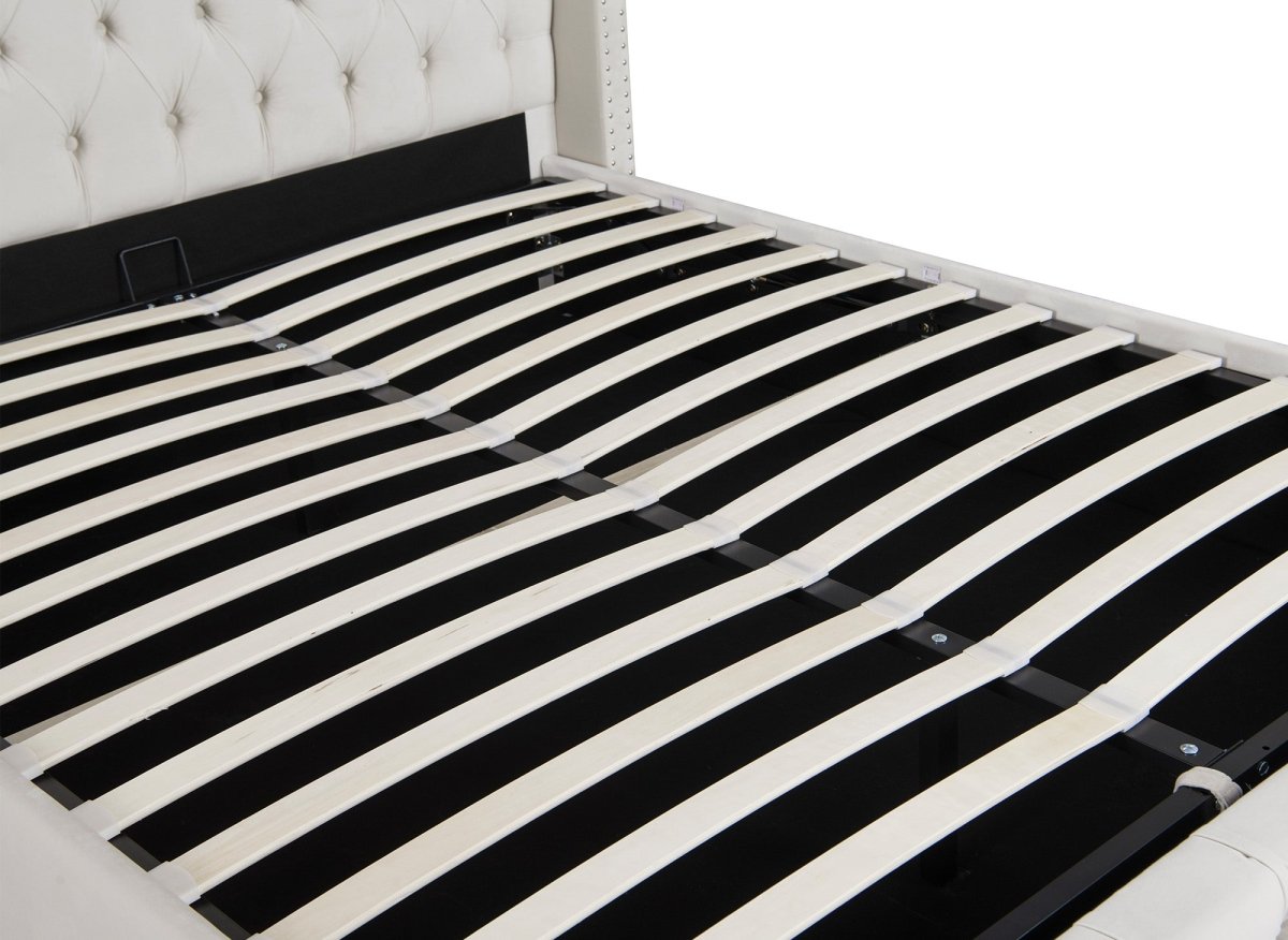 Lit coffre en velours beige 180x200 cm MAXI - DécoInParis