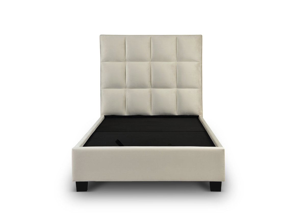 Lit coffre en velours beige design CAROLINE 140 x 190 cm - DécoInParis