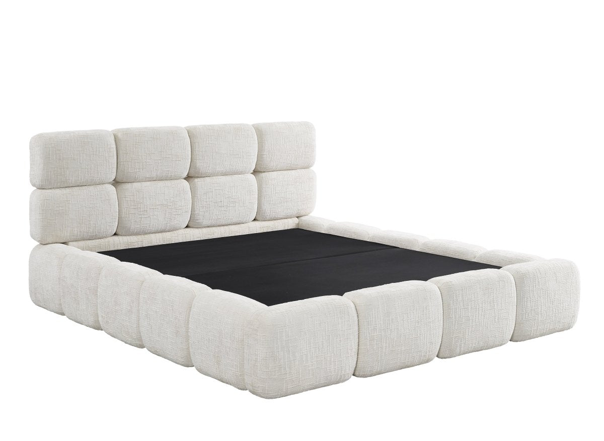 Lit coffre en velours chiné beige 140x190 cm BUBBLE - DécoInParis