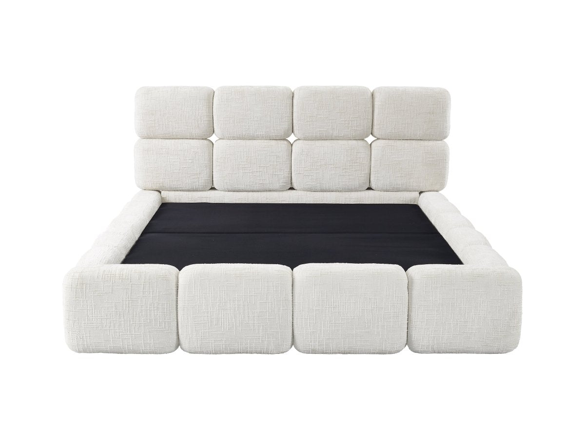 Lit coffre en velours chiné beige 160x200 cm BUBBLE - DécoInParis