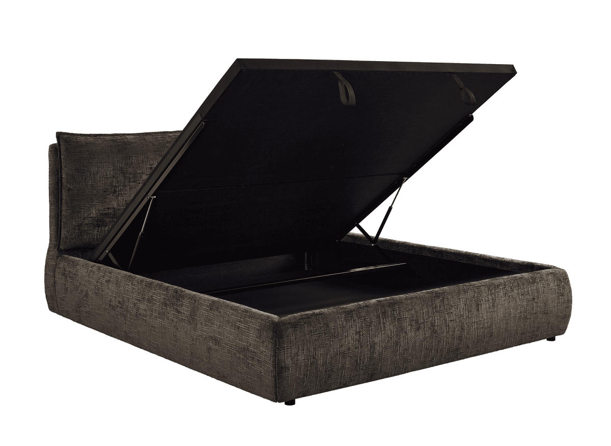 Lit coffre en velours chiné marron 180x200 cm MELY - DécoInParis