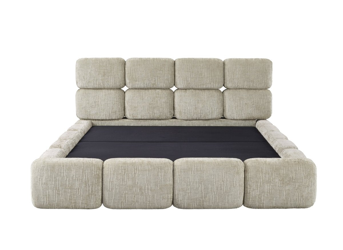 Lit coffre en velours chiné taupe 140x190 cm BUBBLE - DécoInParis