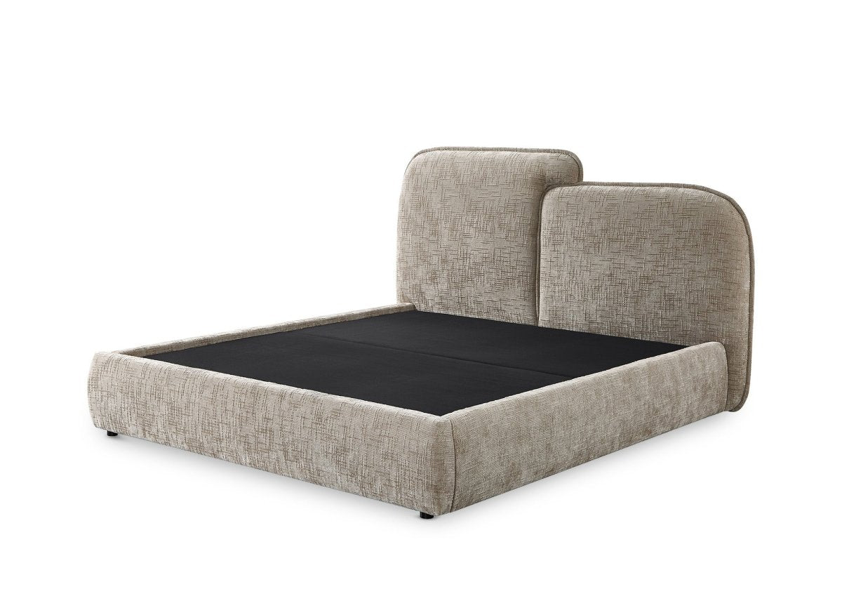 Lit coffre en velours chiné taupe 140x190 cm MILENA - DécoInParis