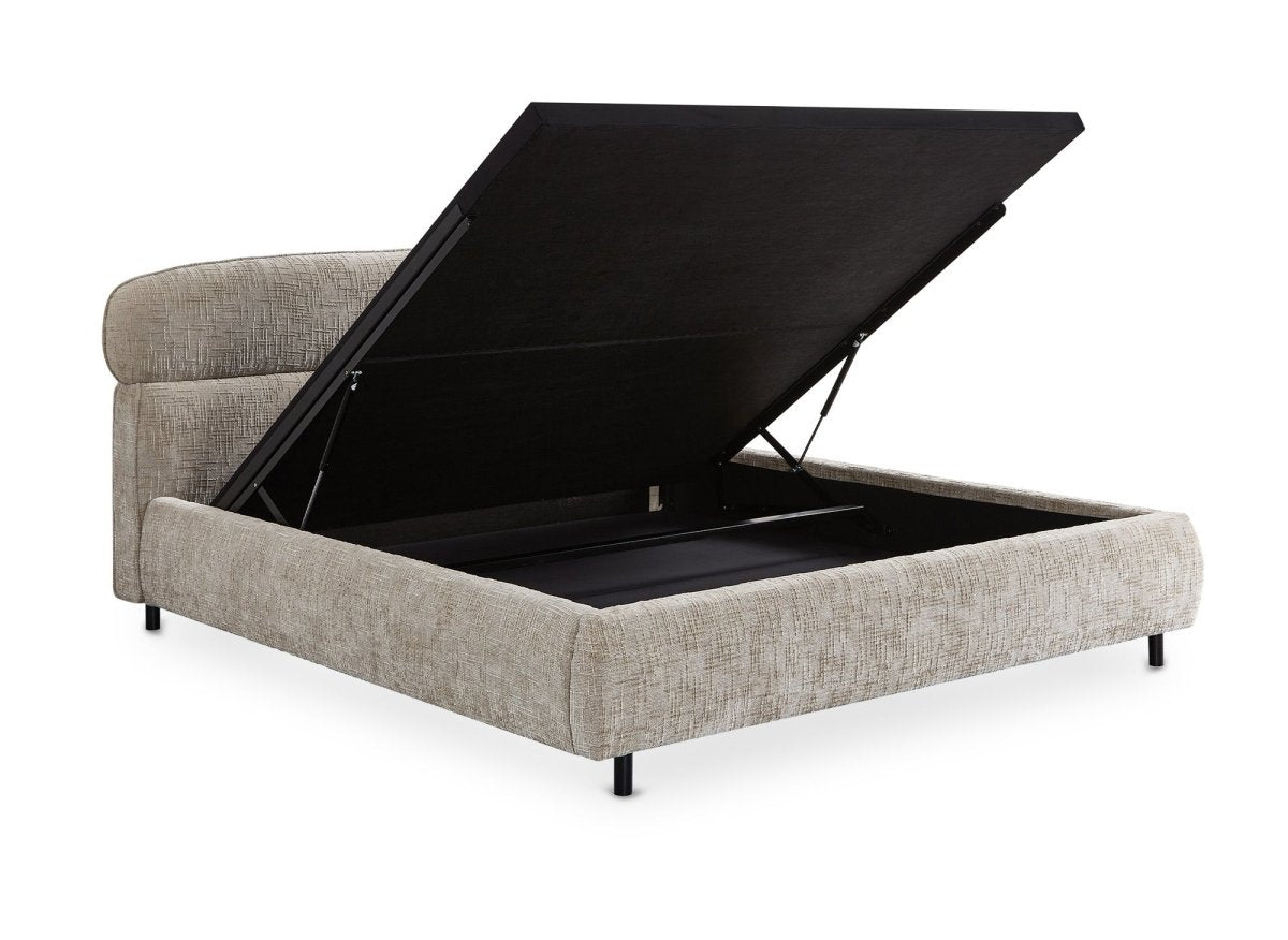 Lit coffre en velours chiné taupe 140x190cm MELO - DécoInParis