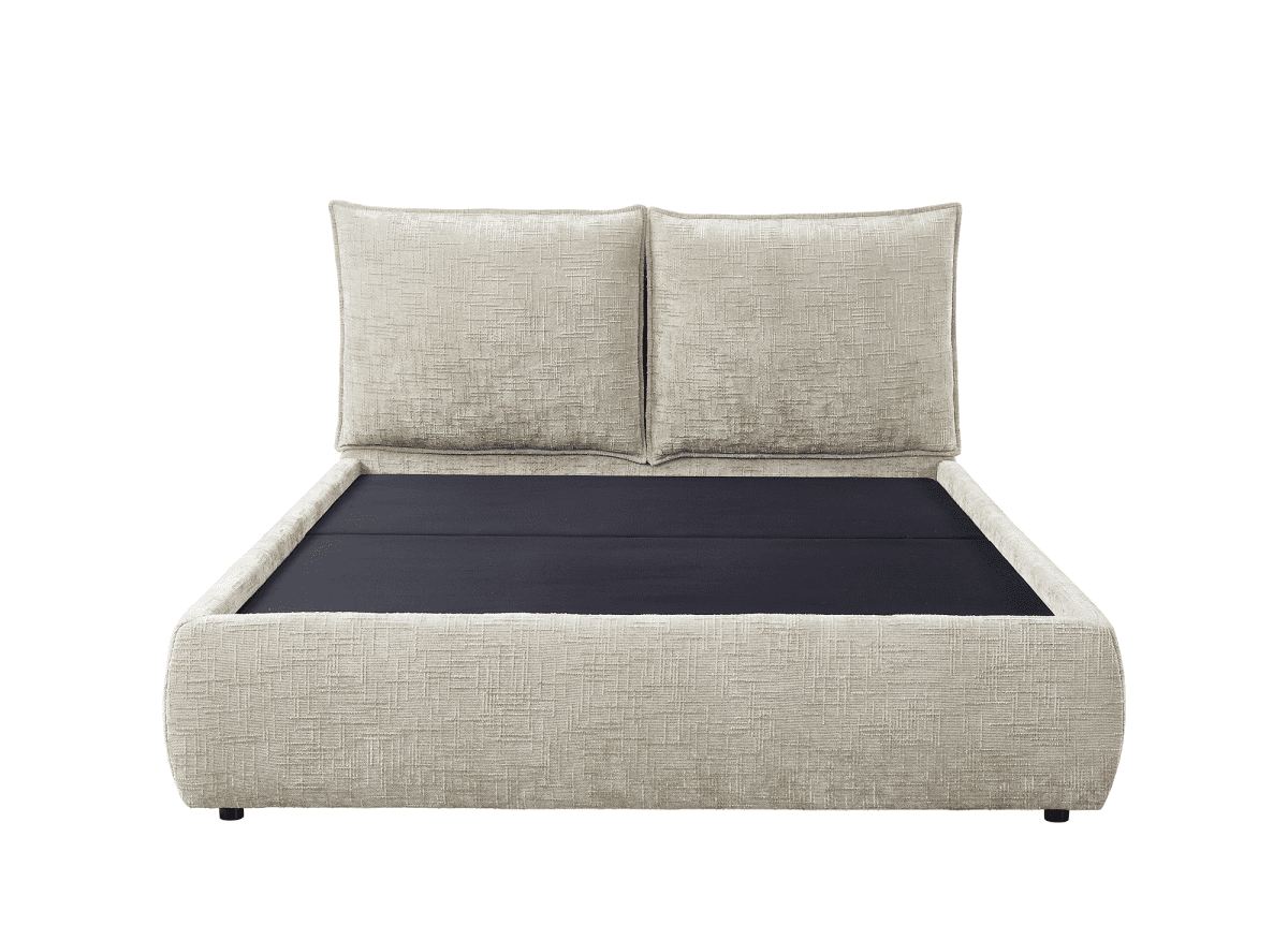 Lit coffre en velours chiné taupe 180x200 cm MELY - DécoInParis