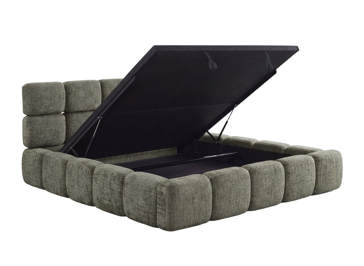 Lit coffre en velours chiné vert olive 180x200 cm BUBBLE - DécoInParis