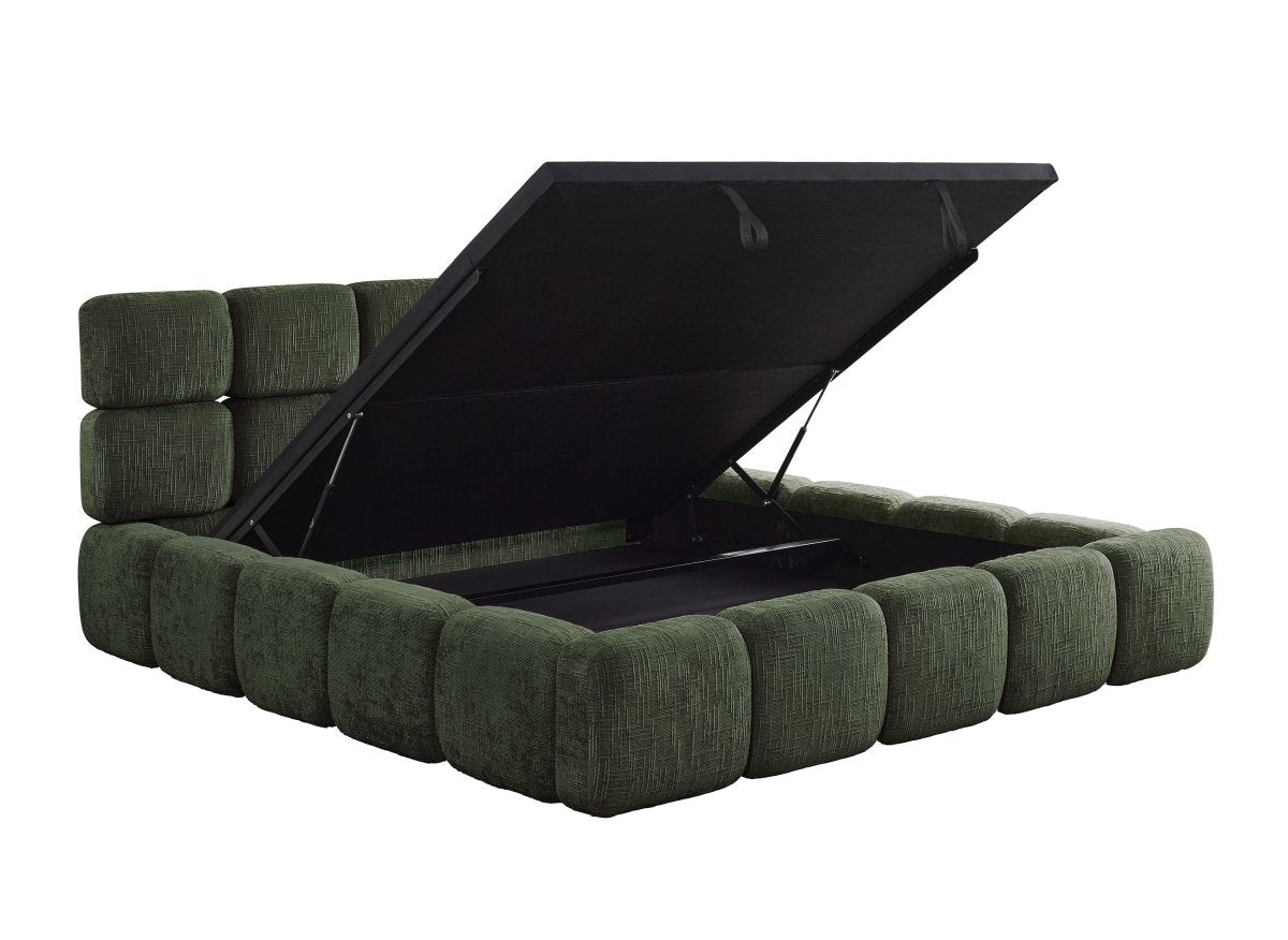 Lit coffre en velours chiné vert olive 180x200 cm BUBBLE - DécoInParis
