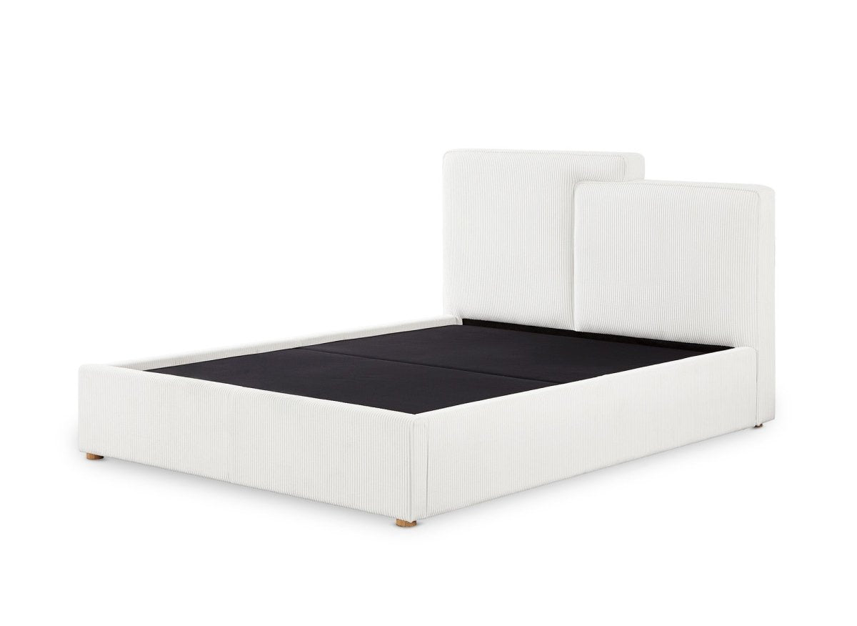 Lit coffre en velours côtelé écru 160x200 cm ZELIA - DécoInParis