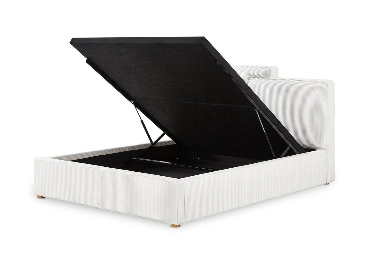 Lit coffre en velours côtelé écru 160x200 cm ZELIA - DécoInParis