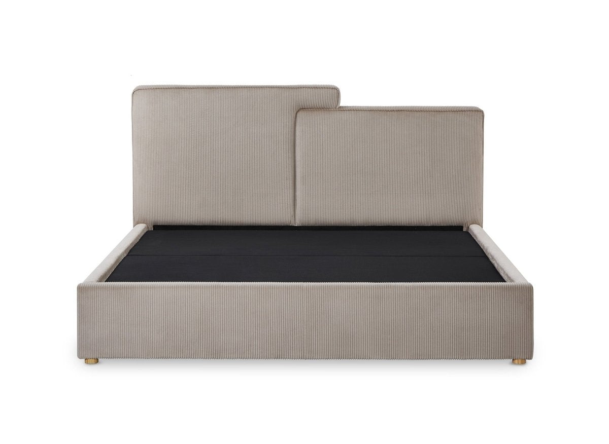 Lit coffre en velours côtelé taupe 180x200 cm ZELIA - DécoInParis
