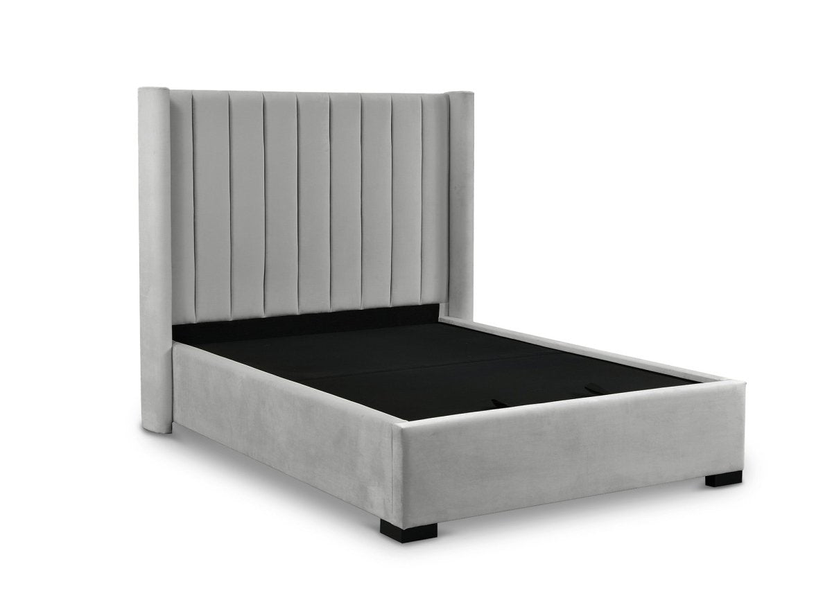 Lit coffre en velours gris 140x190 cm ALENA - DécoInParis