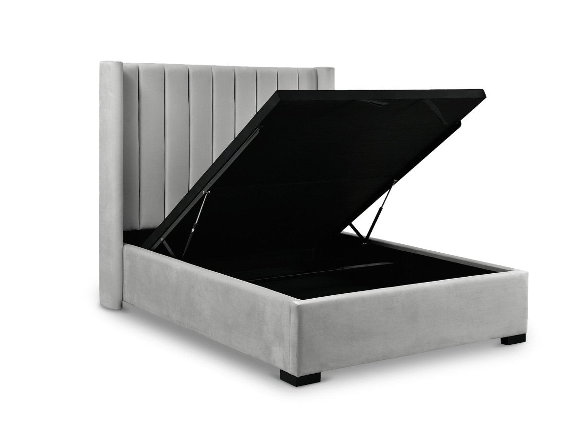 Lit coffre en velours gris 140x190 cm ALENA - DécoInParis