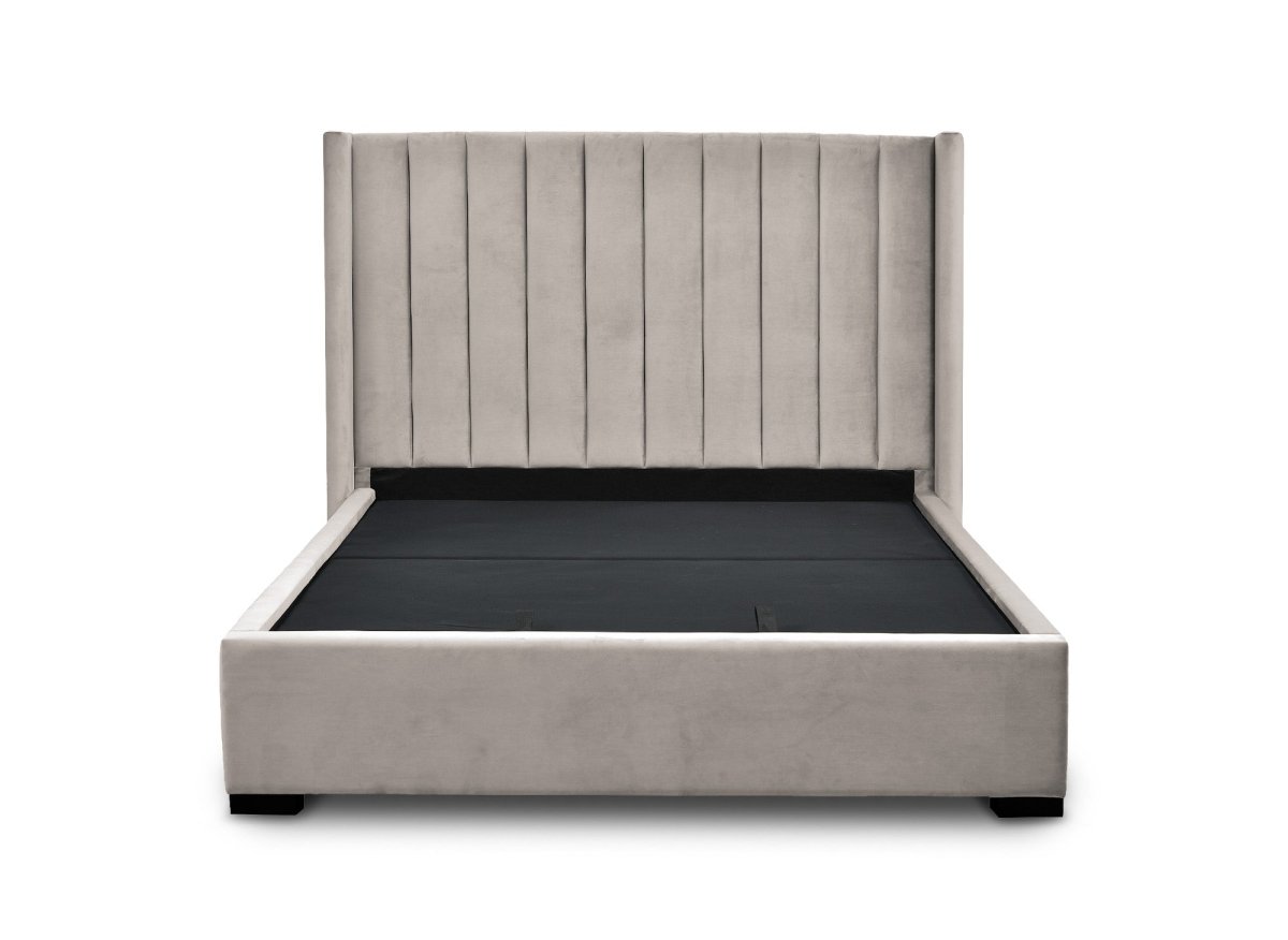 Lit coffre en velours taupe 160x200 cm ALENA - DécoInParis