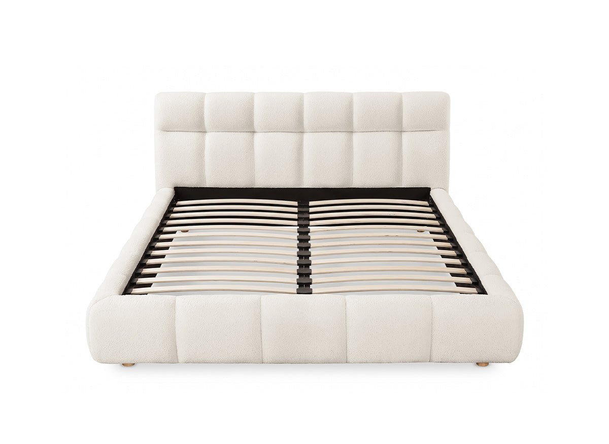 Lit double en tissu bouclette écru 140x190 cm GEORGINA - DécoInParis