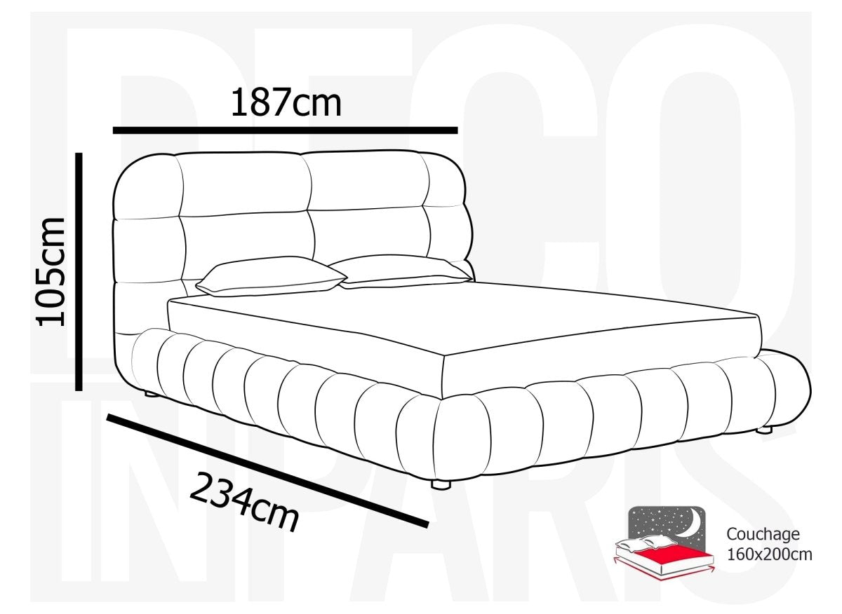 Lit double en tissu bouclette écru 160x200 cm YOURI - DécoInParis