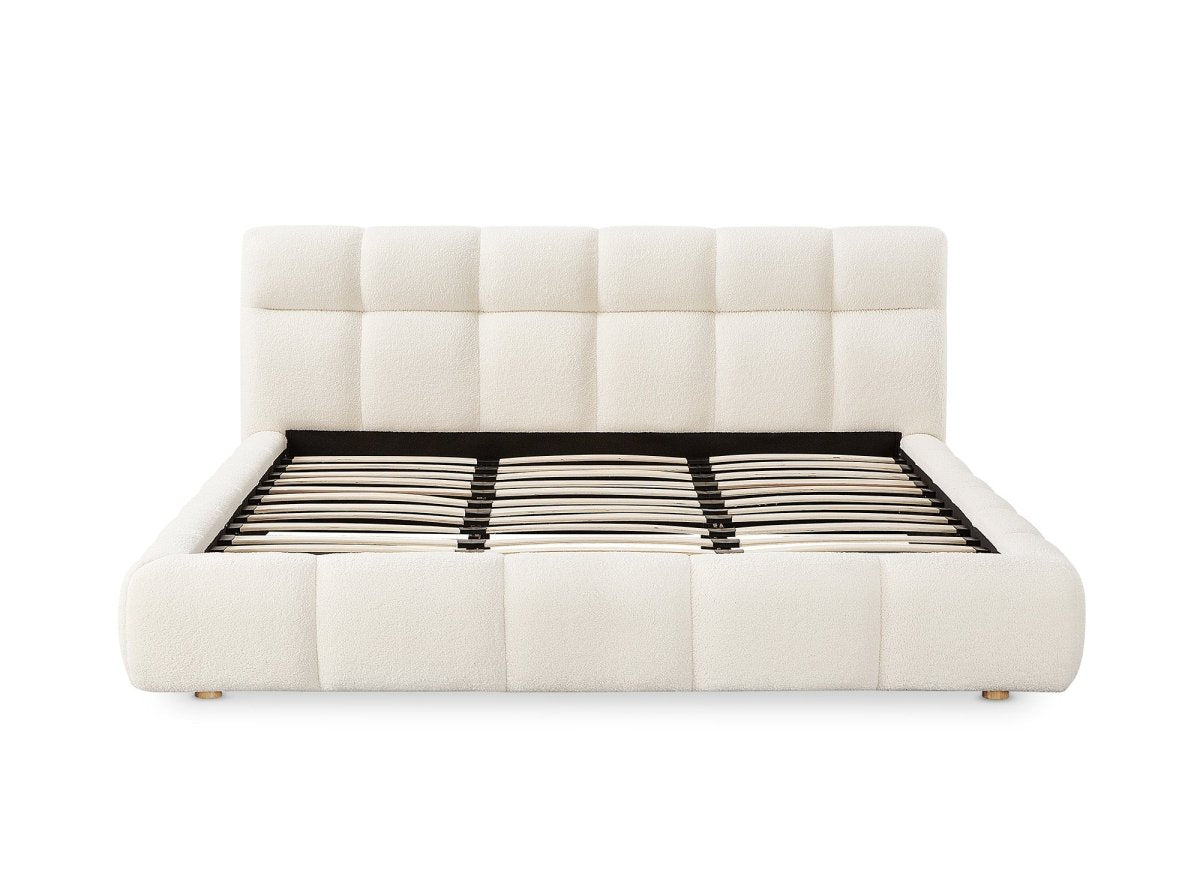 Lit double en tissu bouclette écru 180x200 cm GEORGINA - DécoInParis