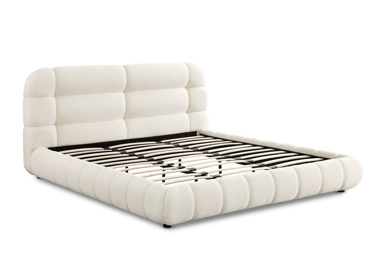 Lit double en tissu bouclette écru 180x200 cm YOURI - DécoInParis