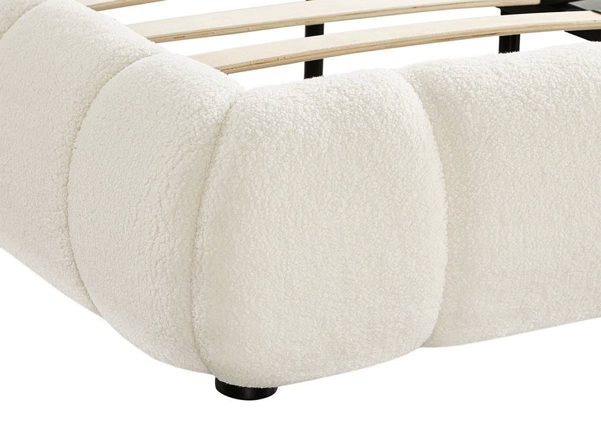Lit double en tissu bouclette écru 180x200 cm YOURI - DécoInParis