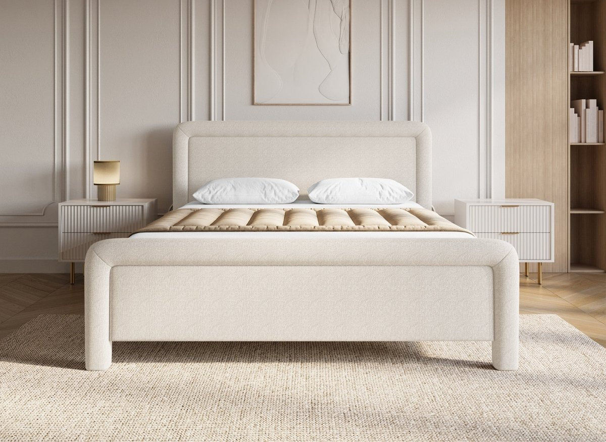 Lit double en tissu doux beige 160 x200 cm ANELA - DécoInParis