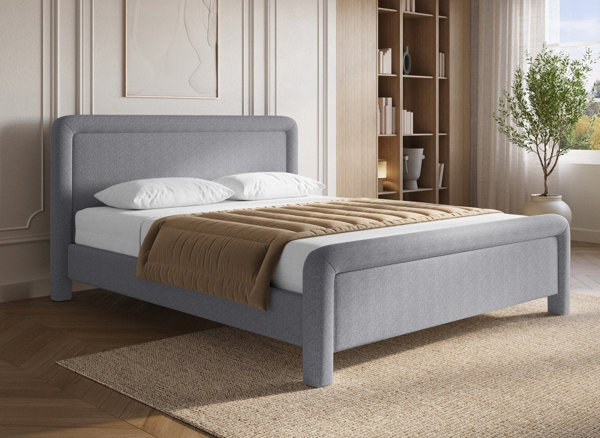Lit double en tissu doux gris 180 x200 cm ANELA - DécoInParis
