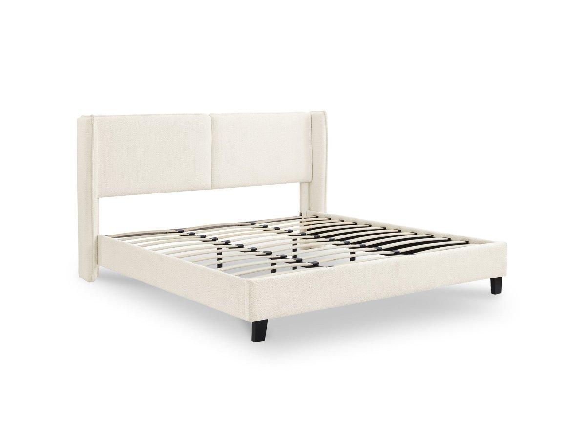 Lit double en tissu effet peau de mouton beige 160x200 cm KAYDEN - DécoInParis