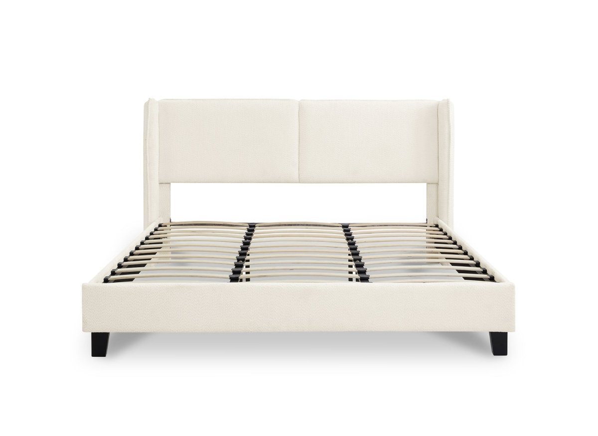 Lit double en tissu effet peau de mouton beige 160x200 cm KAYDEN - DécoInParis