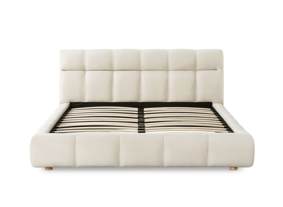 Lit double en velours beige 160x200 cm GEORGINA - DécoInParis