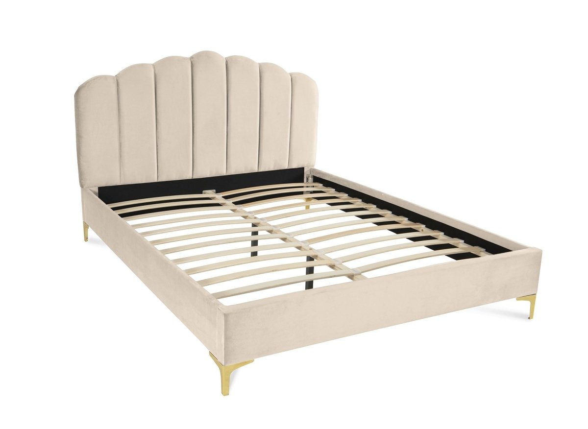 Lit double en velours beige 160x200 cm MARION - DécoInParis