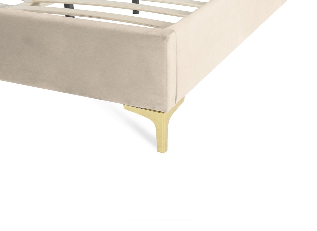 Lit double en velours beige 160x200 cm MARION - DécoInParis