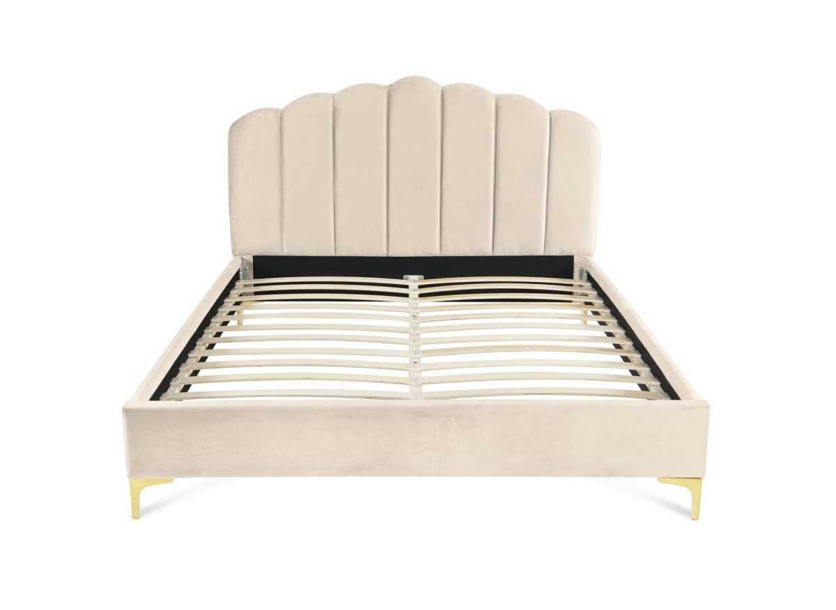 Lit double en velours beige 180x200 cm MARION - DécoInParis