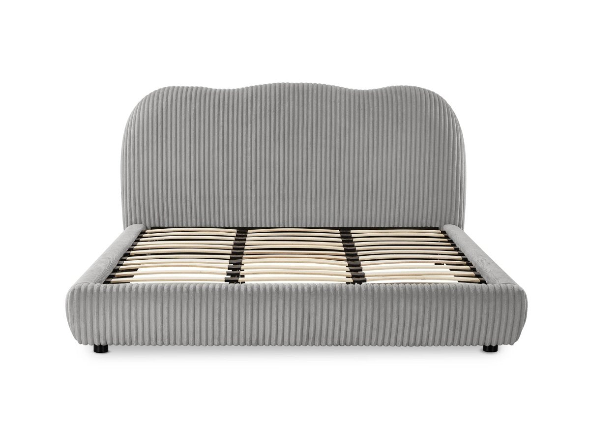 Lit double en velours côtelé épais gris 180x200 cm SARA - DécoInParis