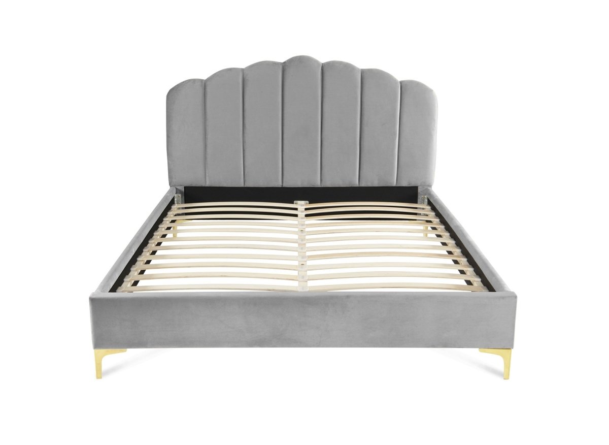 Lit double en velours gris 140x190 cm MARION - DécoInParis