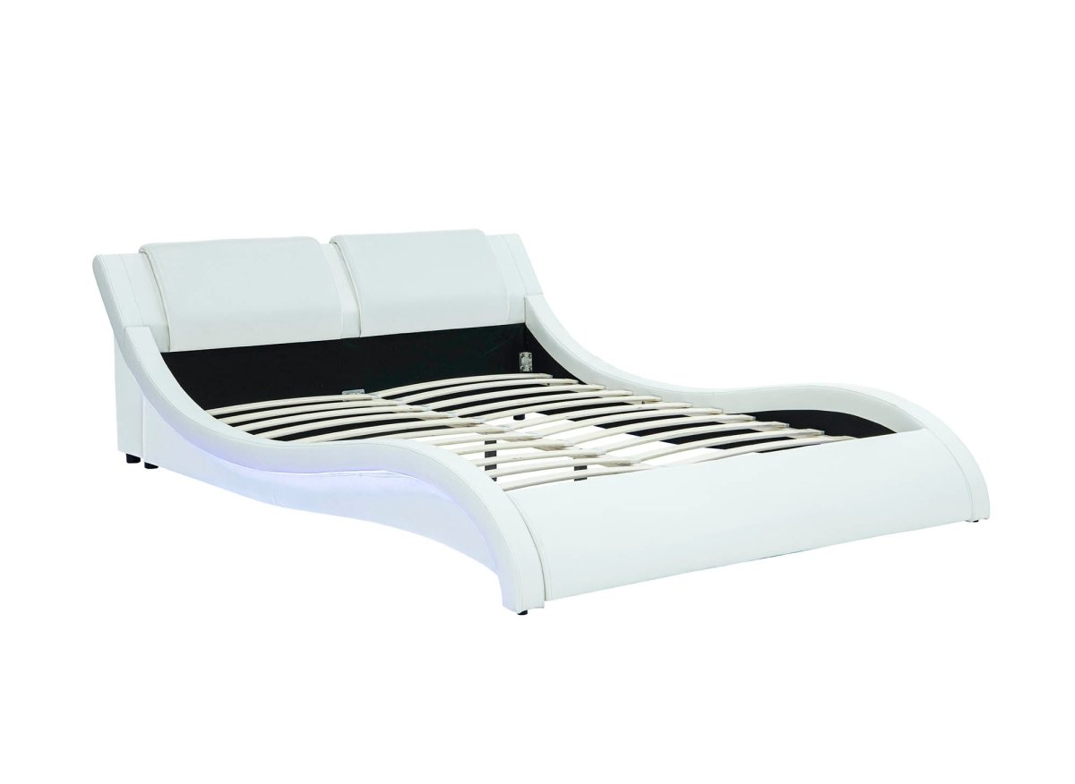 Lit en simili cuir blanc avec LED 160x200 cm ZEDA - DécoInParis