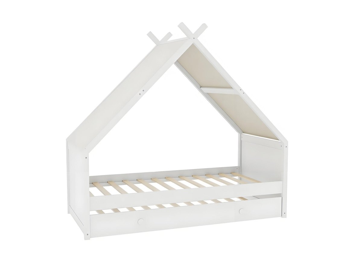 Lit gigogne cabane en bois blanc 90 x 190 cm LIMEO - DécoInParis