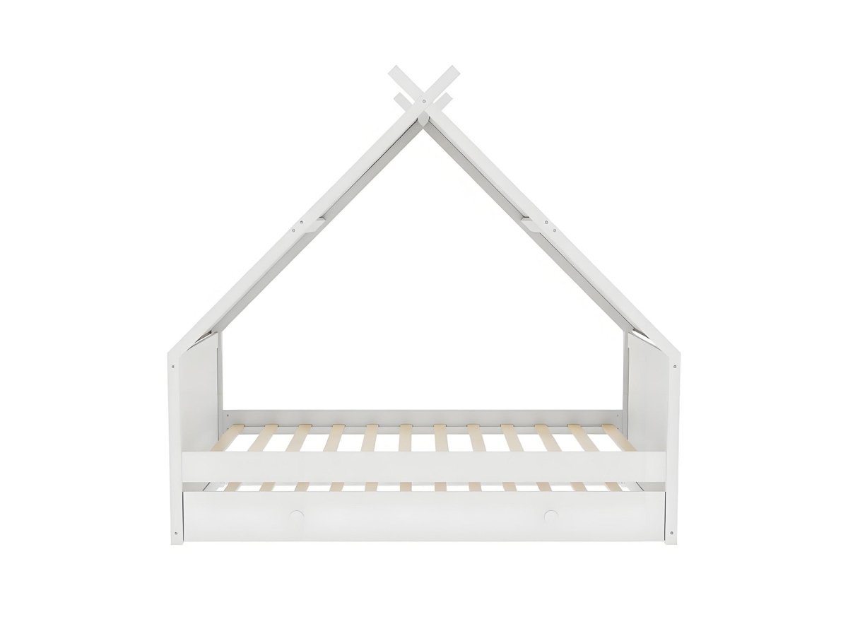 Lit gigogne cabane en bois blanc 90 x 190 cm LIMEO - DécoInParis