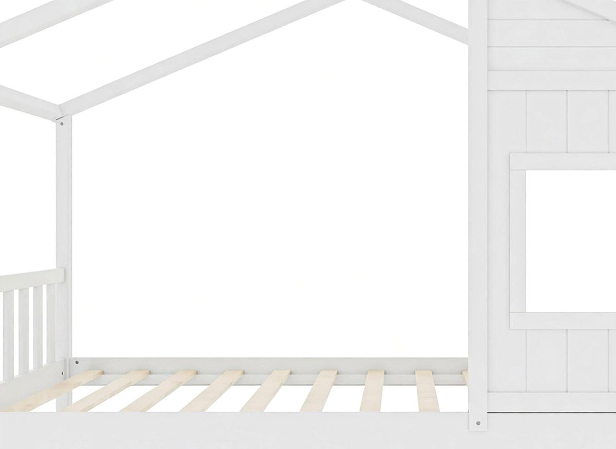 Lit gigogne cabane en bois blanc 90 x 190 cm MILIO - DécoInParis